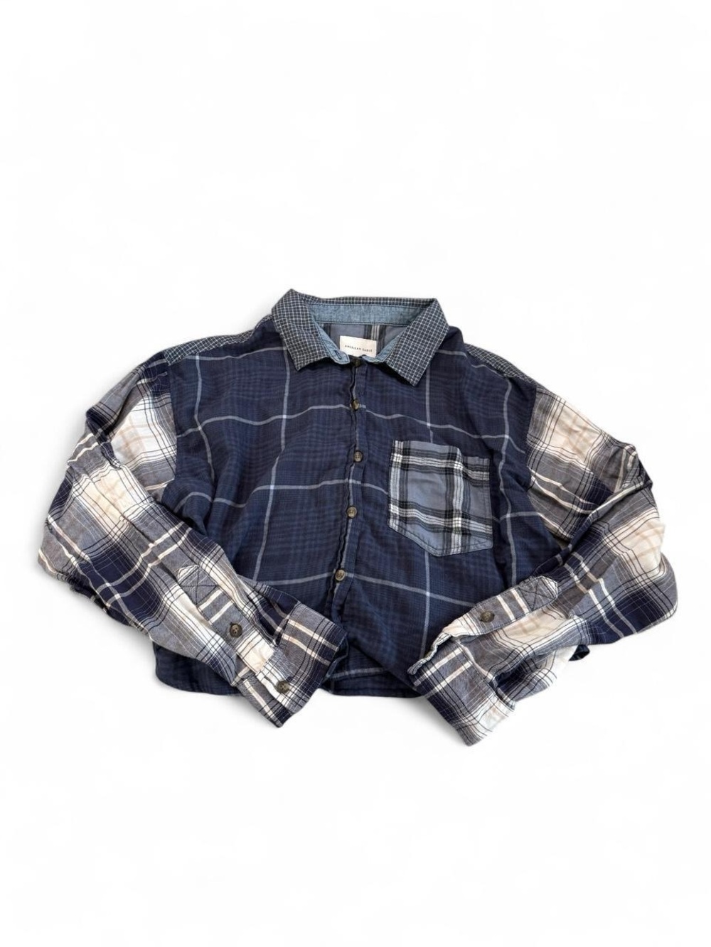 American Eagle Cropped Patchwork Plaid Flannel